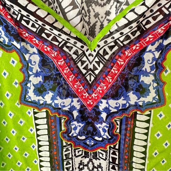 Hale Bob Green Chartreuse Print Silk Bell Sleeve Pullover Top Size S - Picture 3 of 12